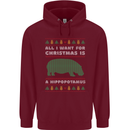 Hippopotamus Hippo Christmas Funny Childrens Kids Hoodie Maroon