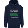 Hippopotamus Hippo Christmas Funny Childrens Kids Hoodie Navy Blue