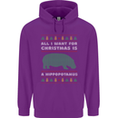 Hippopotamus Hippo Christmas Funny Childrens Kids Hoodie Purple