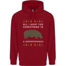 Hippopotamus Hippo Christmas Funny Childrens Kids Hoodie Red