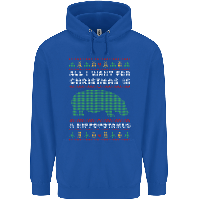 Hippopotamus Hippo Christmas Funny Childrens Kids Hoodie Royal Blue
