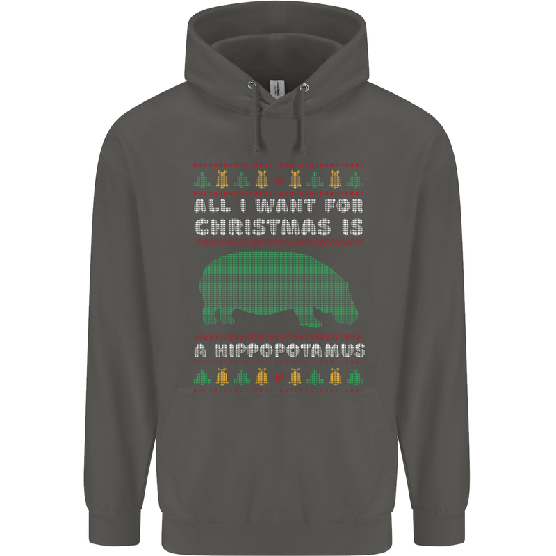 Hippopotamus Hippo Christmas Funny Childrens Kids Hoodie Storm Grey