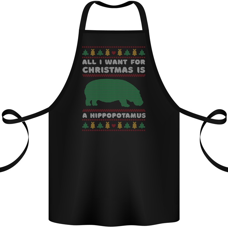 Hippopotamus Hippo Christmas Funny Cotton Apron 100% Organic Black
