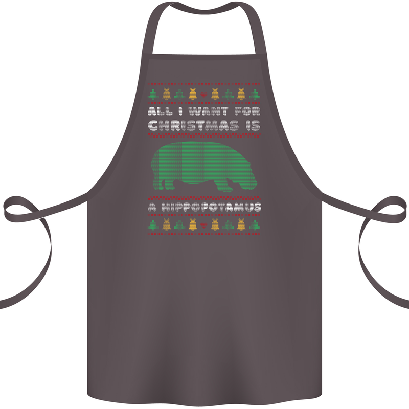 Hippopotamus Hippo Christmas Funny Cotton Apron 100% Organic Dark Grey