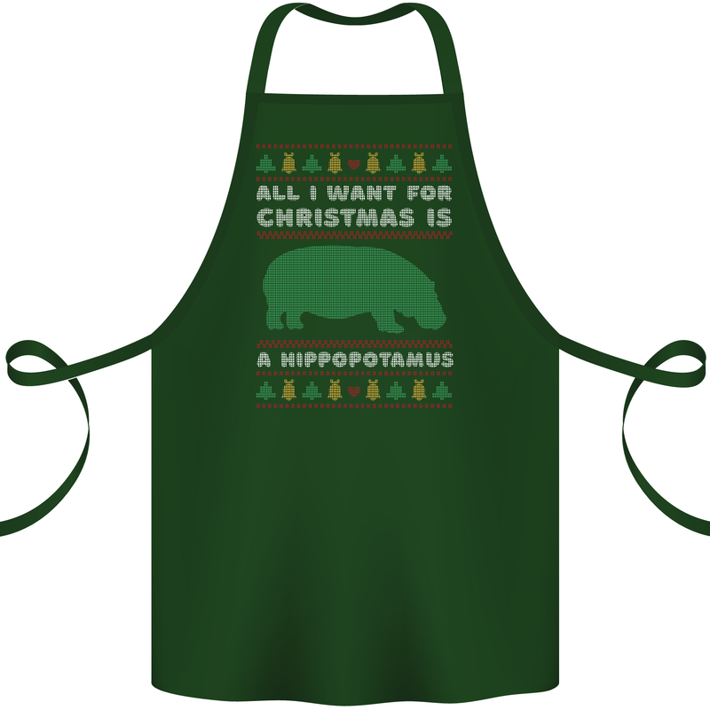 Hippopotamus Hippo Christmas Funny Cotton Apron 100% Organic Forest Green