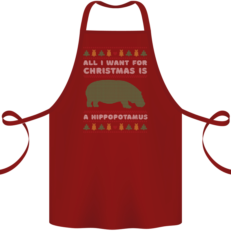 Hippopotamus Hippo Christmas Funny Cotton Apron 100% Organic Maroon