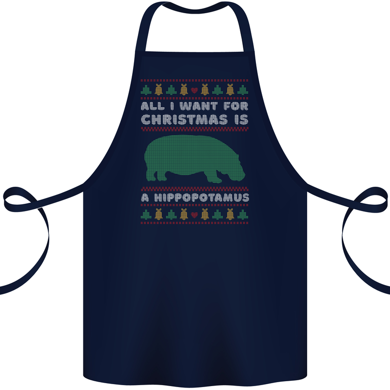 Hippopotamus Hippo Christmas Funny Cotton Apron 100% Organic Navy Blue