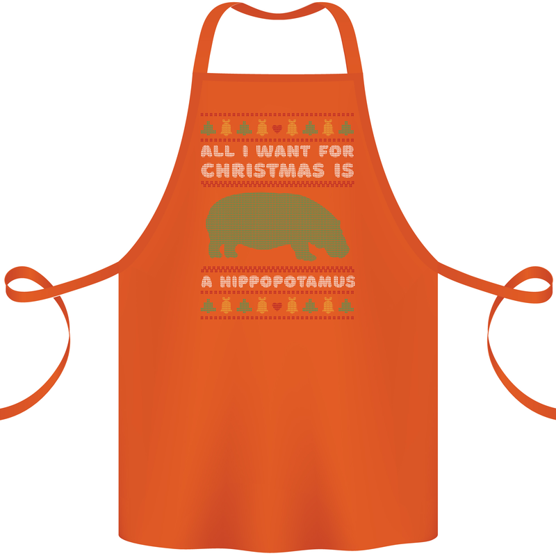 Hippopotamus Hippo Christmas Funny Cotton Apron 100% Organic Orange