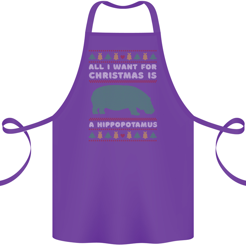 Hippopotamus Hippo Christmas Funny Cotton Apron 100% Organic Purple