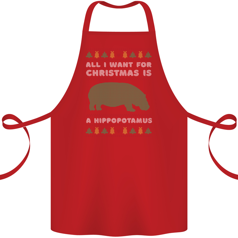 Hippopotamus Hippo Christmas Funny Cotton Apron 100% Organic Red
