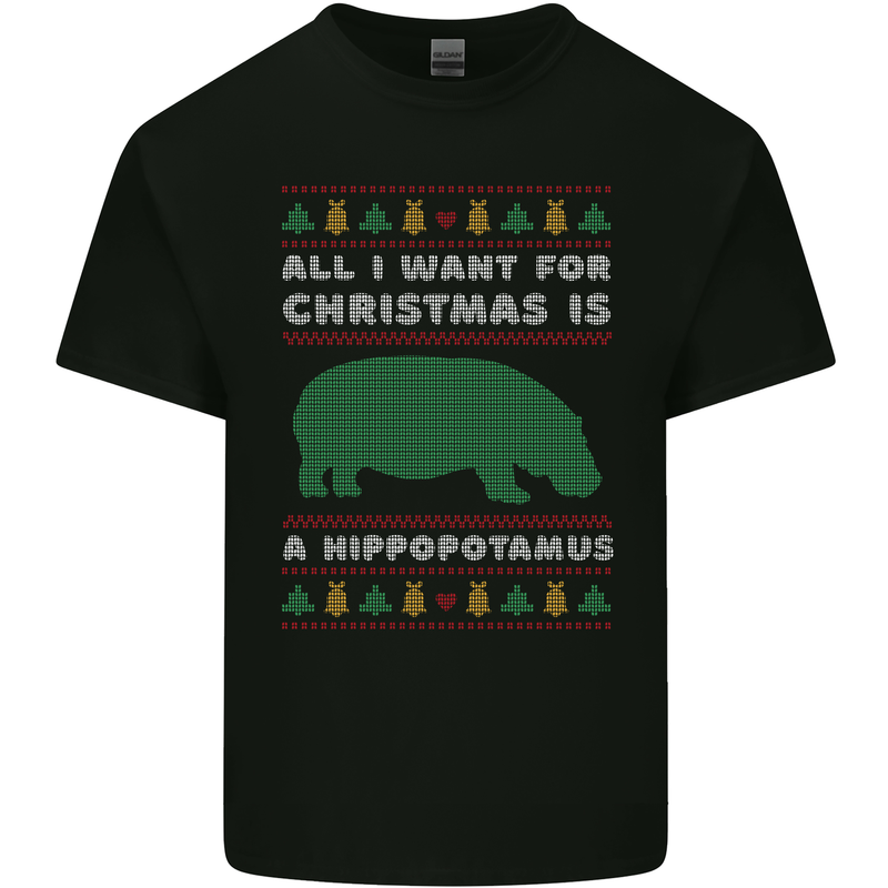 Hippopotamus Hippo Christmas Funny Kids T-Shirt Childrens Black