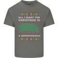 Hippopotamus Hippo Christmas Funny Kids T-Shirt Childrens Charcoal