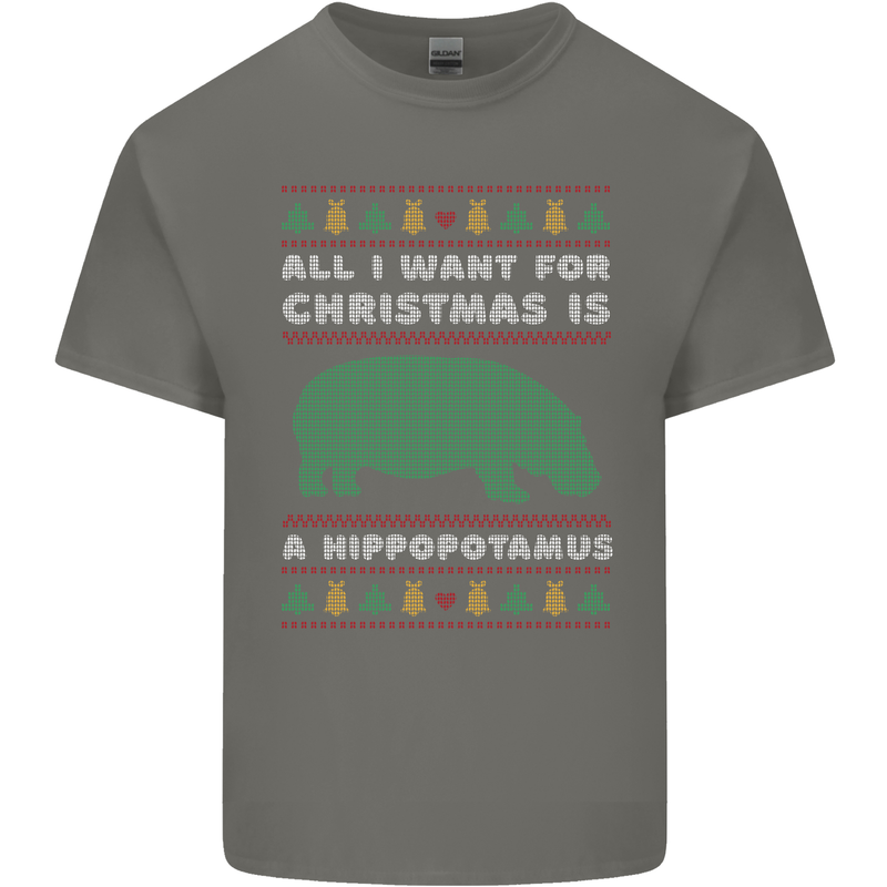 Hippopotamus Hippo Christmas Funny Kids T-Shirt Childrens Charcoal