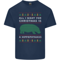 Hippopotamus Hippo Christmas Funny Kids T-Shirt Childrens Navy Blue