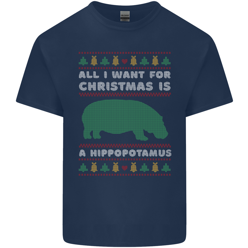 Hippopotamus Hippo Christmas Funny Kids T-Shirt Childrens Navy Blue
