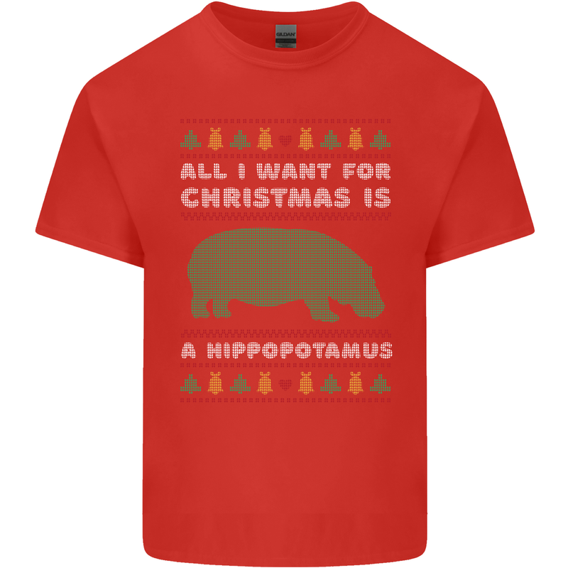 Hippopotamus Hippo Christmas Funny Kids T-Shirt Childrens Red