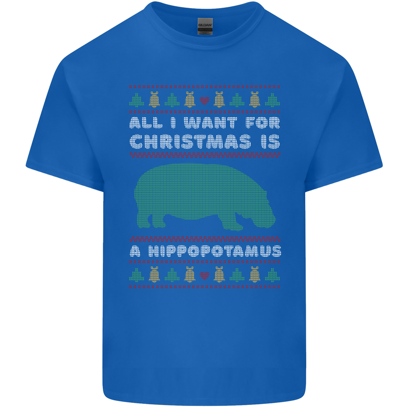 Hippopotamus Hippo Christmas Funny Kids T-Shirt Childrens Royal Blue