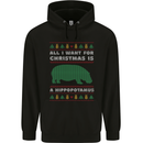 Hippopotamus Hippo Christmas Funny Mens 80% Cotton Hoodie Black