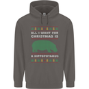 Hippopotamus Hippo Christmas Funny Mens 80% Cotton Hoodie Charcoal