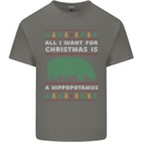 Hippopotamus Hippo Christmas Funny Mens Cotton T-Shirt Tee Top Charcoal