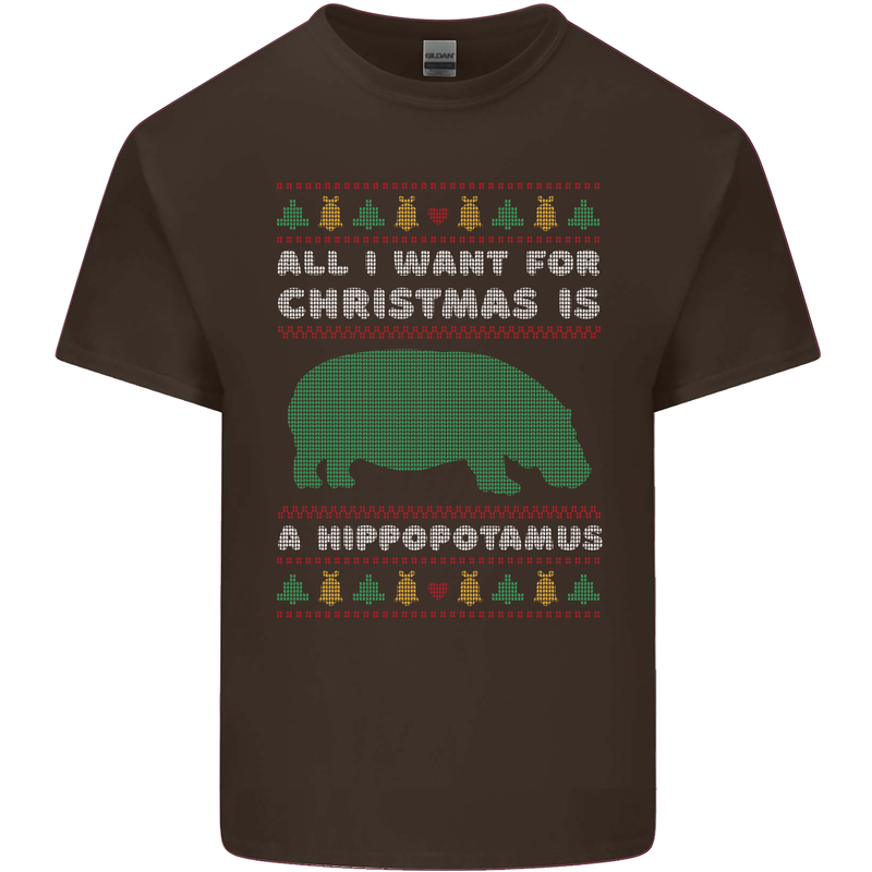 Hippopotamus Hippo Christmas Funny Mens Cotton T-Shirt Tee Top Dark Chocolate