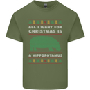 Hippopotamus Hippo Christmas Funny Mens Cotton T-Shirt Tee Top Military Green