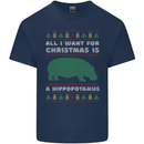 Hippopotamus Hippo Christmas Funny Mens Cotton T-Shirt Tee Top Navy Blue