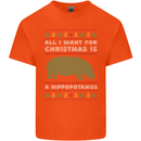 Hippopotamus Hippo Christmas Funny Mens Cotton T-Shirt Tee Top Orange