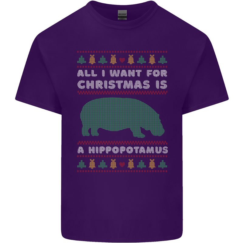 Hippopotamus Hippo Christmas Funny Mens Cotton T-Shirt Tee Top Purple