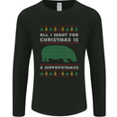 Hippopotamus Hippo Christmas Funny Mens Long Sleeve T-Shirt Black
