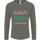 Hippopotamus Hippo Christmas Funny Mens Long Sleeve T-Shirt Charcoal
