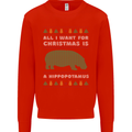 Hippopotamus Hippo Christmas Funny Mens Sweatshirt Jumper Bright Red