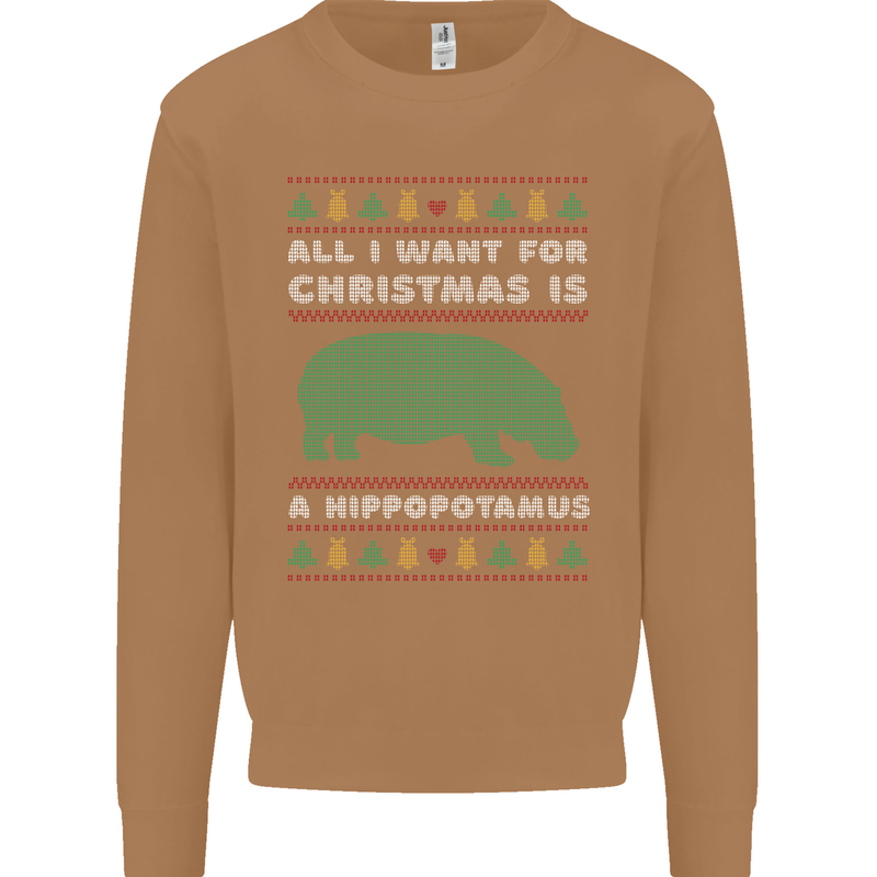 Hippopotamus Hippo Christmas Funny Mens Sweatshirt Jumper Caramel Latte