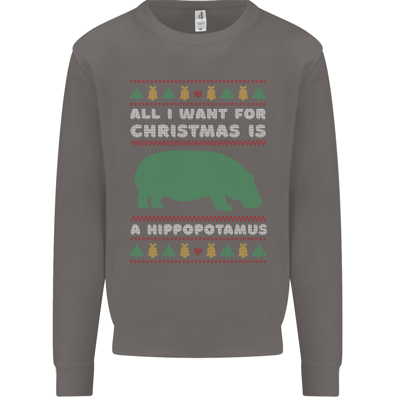 Hippopotamus Hippo Christmas Funny Mens Sweatshirt Jumper Charcoal