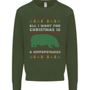 Hippopotamus Hippo Christmas Funny Mens Sweatshirt Jumper Forest Green