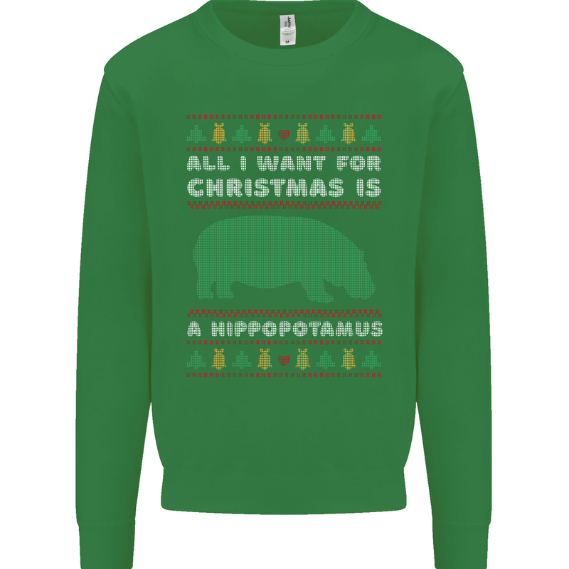 Hippopotamus Hippo Christmas Funny Mens Sweatshirt Jumper Irish Green