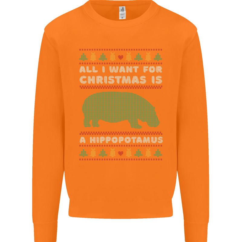 Hippopotamus Hippo Christmas Funny Mens Sweatshirt Jumper Orange