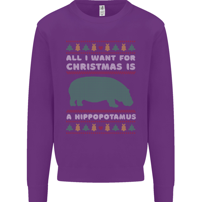 Hippopotamus Hippo Christmas Funny Mens Sweatshirt Jumper Purple