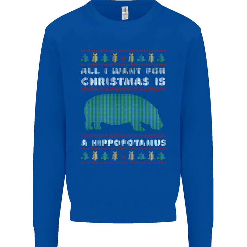 Hippopotamus Hippo Christmas Funny Mens Sweatshirt Jumper Royal Blue