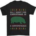 Hippopotamus Hippo Christmas Funny Mens T-Shirt 100% Cotton Black