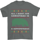 Hippopotamus Hippo Christmas Funny Mens T-Shirt 100% Cotton Charcoal