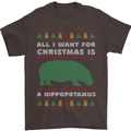 Hippopotamus Hippo Christmas Funny Mens T-Shirt 100% Cotton Dark Chocolate