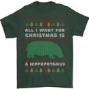 Hippopotamus Hippo Christmas Funny Mens T-Shirt 100% Cotton Forest Green