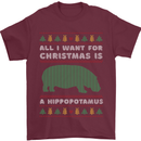 Hippopotamus Hippo Christmas Funny Mens T-Shirt 100% Cotton Maroon