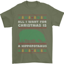 Hippopotamus Hippo Christmas Funny Mens T-Shirt 100% Cotton Military Green