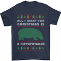 Hippopotamus Hippo Christmas Funny Mens T-Shirt 100% Cotton Navy Blue