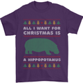 Hippopotamus Hippo Christmas Funny Mens T-Shirt 100% Cotton Purple