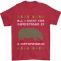 Hippopotamus Hippo Christmas Funny Mens T-Shirt 100% Cotton Red