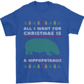 Hippopotamus Hippo Christmas Funny Mens T-Shirt 100% Cotton Royal Blue