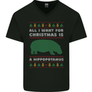 Hippopotamus Hippo Christmas Funny Mens V-Neck Cotton T-Shirt Black